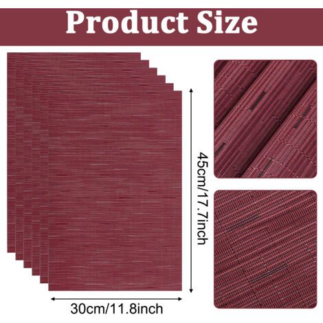 Juego de 6 manteles individuales de vinilo lavables y fáciles de limpiar – manteles individuales resistentes al calor y lavables para mesa de comedor – 43,2 x 30,5 cm (1/4)