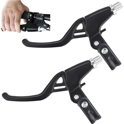 Une paire de leviers de frein pour vélo — guidon universel en alliage d'aluminium, 22 mm — convenant aux VTT, vélos de route, vélos à pignon fixe, vélos de ville — faciles à installer — noirs. (1/5)
