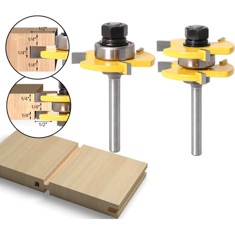 Router Bit - 1/4 Pouces - 3 Dents - Tige Droite - Pour Bois - 2 Pièces (1/5)