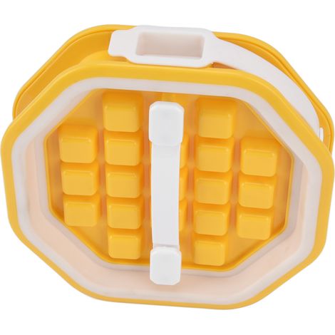 Moule à glaçons en forme de losange, machine à glace pliable 2-en-1, bac à glaçons rétractable portable, seau à glace jaune (1/5)