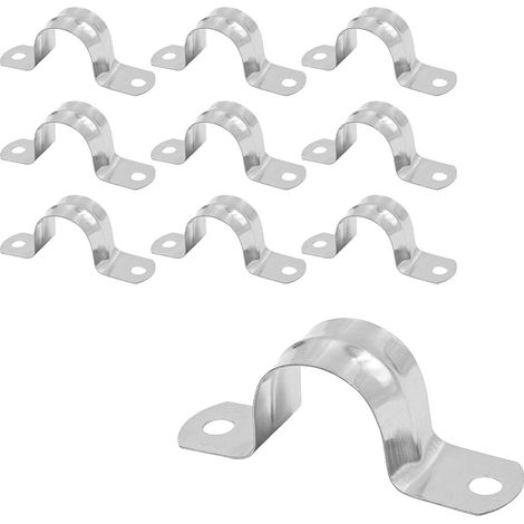 10 pcs Sangles de Tuyau M25 304 Colliers de Serrage en U en Acier Inoxydable Anneau de Connexion Carte de Serrage de Tuyau Clips de Tension de Sangle de Tube à Deux Trous Pince de Tube en U (1/5)