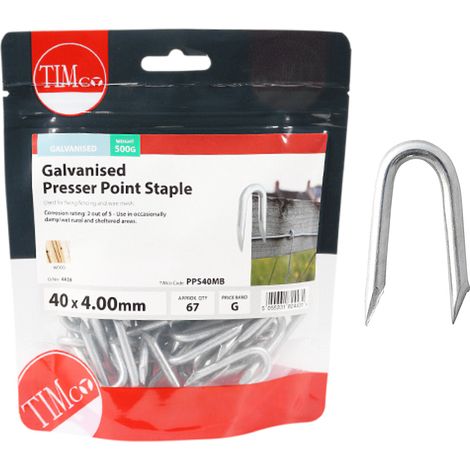 Timco Galvanised Presser Point Staples - 40 x 4.00mm (500g Bag) (1/3)