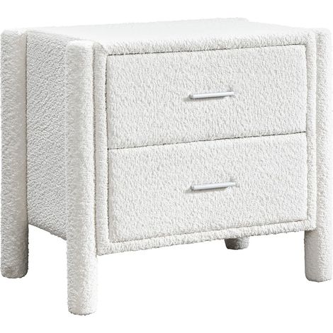 Comodino con 2 cassetti Tessuto bouclette Bianco  - CONOMO (1/5)