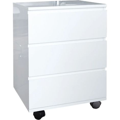 Caisson de bureau SVEA 3 tiroirs sur roulettes – Blanc brillant – 45 x 63 x 40 cm (1/5)
