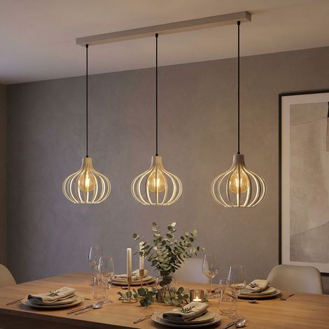 LED Hängeleuchte Pendelleuchte Esszimmerlampe 3-flammig sandfarben L 103 cm (1/5)