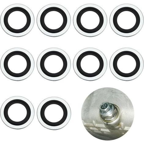 Pack of 10 aluminum oil drain plug gaskets for Peugeot Citroën Renault, replacement car accessories 110265505R, 6079970345, 8200641648, 7700266044 (10 PCS, One Size) (1/5)