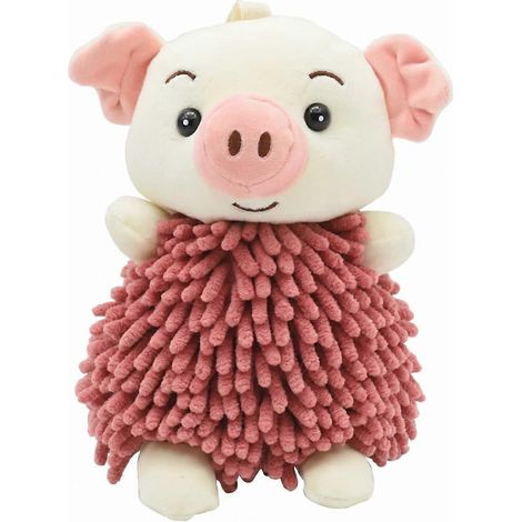 Serviette à suspendre 3D en forme d'animal cochon chenille boule de poils rouge douce ultra-absorbante séchage rapide (1/5)