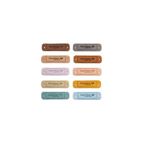 100 etiquetas de cuero sintético hechas a mano con amor, para coser, con agujeros, para manualidades, costura, ganchillo, tejido y sombreros (multicolores) (1/5)