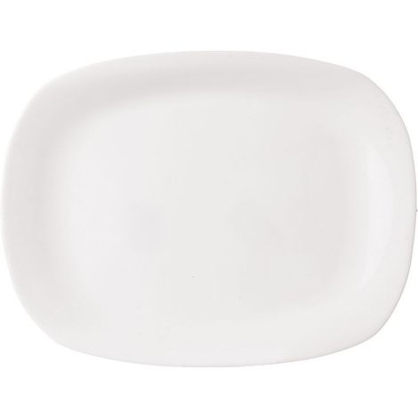 Bandeja de vidrio blanca rectangular para aperitivos, entrantes y platos principales, 28 cm. (1/4)