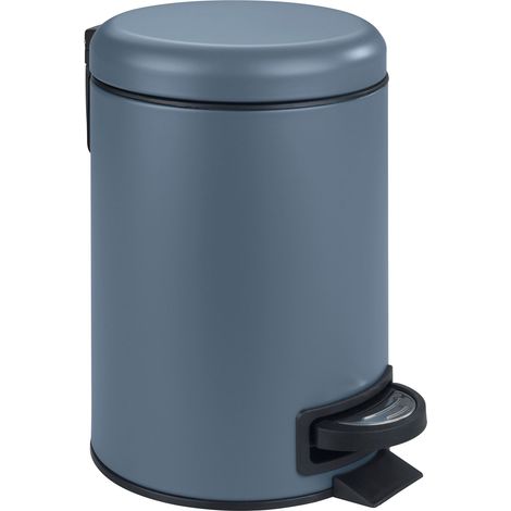 WENKO Pattumiera a pedale Leman, Pattumiera Piccola per Bagno, Capacità 3L, Acciaio, 17x25x22.5 cm, Blu grigio opaco (1/4)