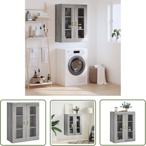 The Living Store Armoire murale sonoma gris 69,5x34x90 cm - Armoire Murale - Meuble De Rangement - Buffet - Étagère Murale - Armoire Suspendu (1/5)