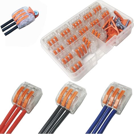 Connecteur de Fil Compact, 15 pcs3 ports Conducteur Compact Fil Connecteurs Ressort Bornier Kits de et clip de montage (1/5)