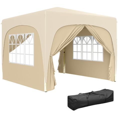 royaluxe -Pavillon 3 x 3 m, tente de jardin pliable avec parois latérales et sac de transport, protection UPF50+, hauteur réglable, couleur sable (1/5)