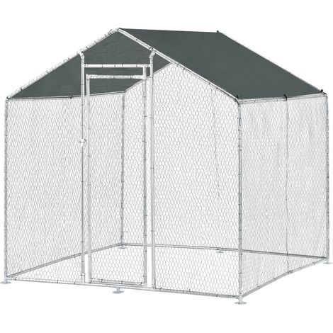 Enclos extérieur pour poules 2 x 2 x 2 m – Acier galvanisé avec auvent solaire – Protection contre prédateurs – Montage facile