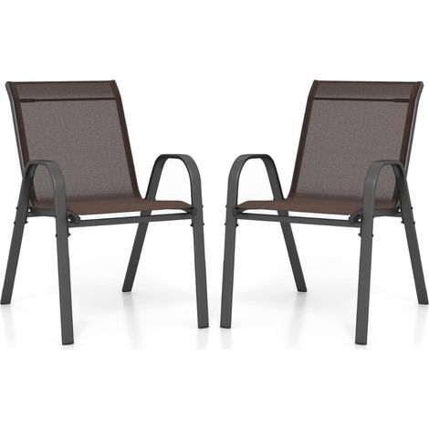 Stapelbare Terrassenstühle, Set aus Textilene und Metall, Braun