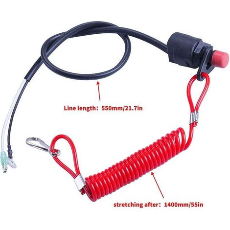 Interruttore di arresto universale a pulsante da 12 V per motori fuoribordo, con cordino, per motori fuoribordo, tosaerba, ATV, motociclette e veicoli. (1/4)
