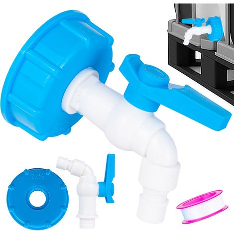 Garronda Kit Robinet IBC S60x6 avec Vanne à Bille 1/2" ou 3/4" Kit Complet avec Ruban PTFE Adaptateur pour Cuve IBC et Mauser Robinet de Vidange Réservoir Eau GD-0215