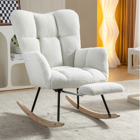Fauteuil salon chaise berçante 80x98x98 cm bois blanc OKMYHOME (1/5)