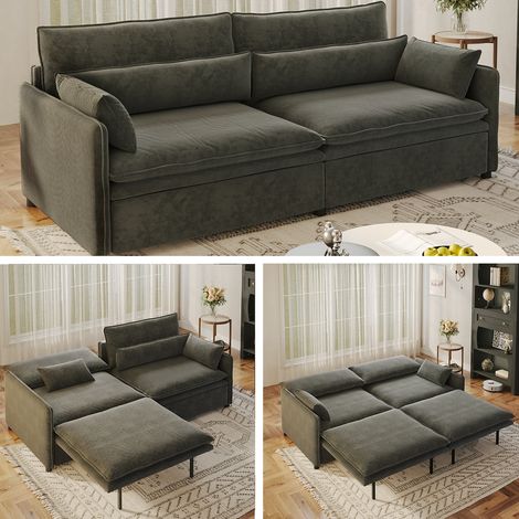 Canapé convertible 3 places 3-en-1, canapé-lit avec coffre de rangement, dossier réglable, 2 coussins mobiles, chenille gris foncé, 206 x 91 x 86 cm (1/5)