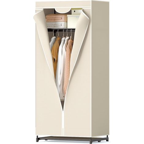 COSTWAY Penderie Tissu Garde Robe Zippée avec Étagères 74x50x172cm,Penderie Fermée Armoire de Rangement avec Cadre en Métal (Beige)