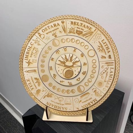 Roue De L Annee - Calendrier Sabbat En Bois - 30 X 30 Cm - Pour Autel Paganiste Ou Wiccan - 1 Piece (1/5)
