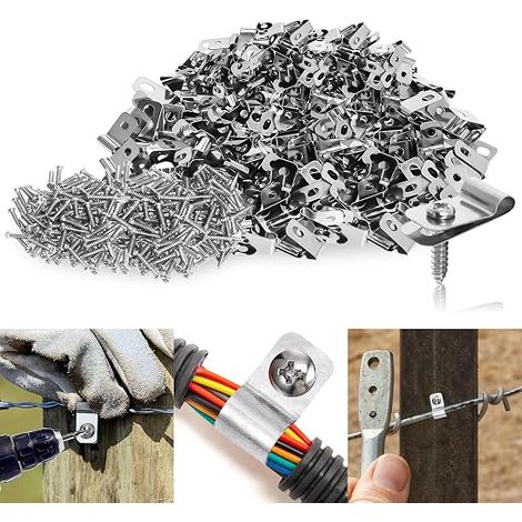 Pince de Fixation Acier pour Clôture Agricoles, Clips pour Clôture Agricoles en Acier Inoxydable avec Vis pour Fil Soudé Sur Clôture en Bois, Métal ou Vinyle (1/5)