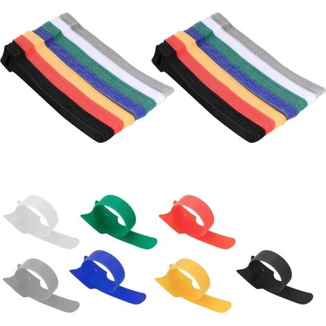 140 Pièces Sangle Câble Réutilisables, Attaches de Câble Nylon, Sangles de Gestion Câbles Colorées, Organisateur de Câbles pour Bureau, Maison et Electronique, 7 Couleurs (1/5)