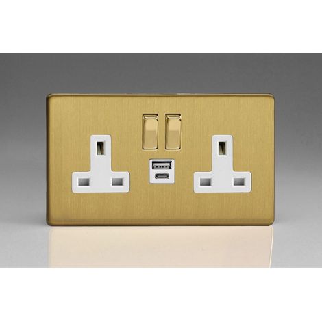 Varilight 2-Gang 13A Socket With USB Ports - Brushed Brass