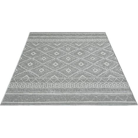 FLOORNOVO In- & Outdoor Teppich Grau gemustert - 220 x 160 cm - Flachgewebe für Garten Balkon Terrasse und Innenbereich - Robust & Pflegeleicht - vielseitig einsetzbar im Innen- und Außenbereich (1/2)