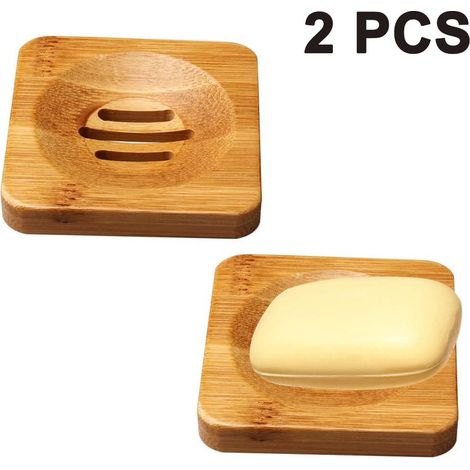 Porte-Savon - Bambou Naturel - Pour Douche et Salle de Bain - Résistant à l’Humidité - Lot de 2 (1/5)