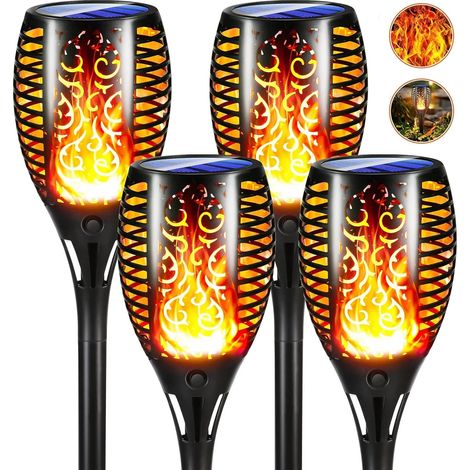 Lampe Solaire Flamme Exterieur, 4 Pack 33 LED Lampe Solaire Flamme Etanche, Lumiere Torche Solaire pour Jardin, Patio, Chemins, Pelouse (1/5)