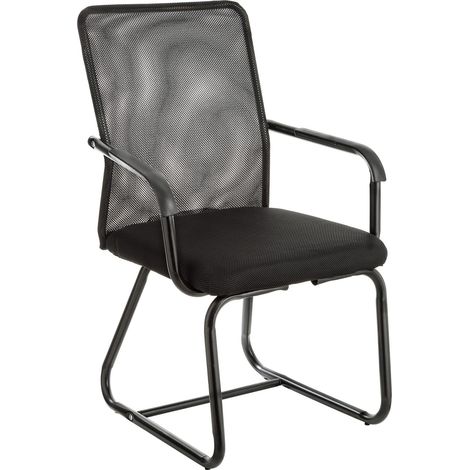 Chaise de Bureau avec Accoudoirs, Dossier Ergonomique en Toile Respirante, Fauteuil en Porte-à-Faux, pour Salle d'attente Max 130 kg, Noir, 92x60x47 cm (1/5)