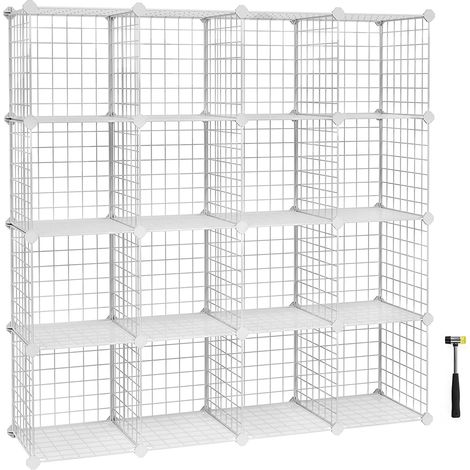 Scaffale Portaoggetti a 16 Cubi in Rete Metallica, Armadio Modulare Fai-da-Te, Ripiani in Rete, Bagno, Bianco, LPI44W (1/5)