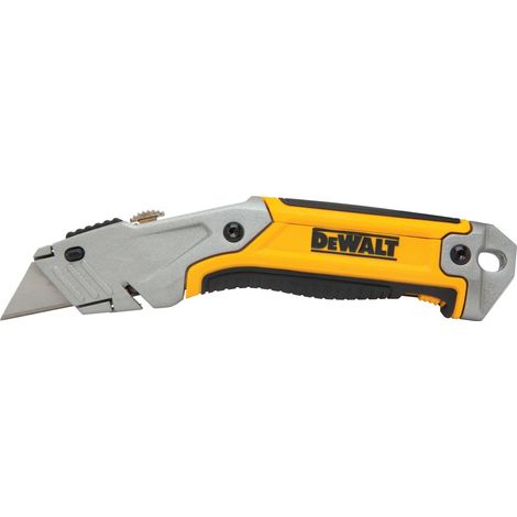 DEWALT Arbeitsmesser mit einziehbarer Klinge, integriertes Klingenmagazin, Metall-Druckguss-Gehäuse inkl. 5 induktionsgehärteten Ersatzklingen DWHT10046-0 (1/5)