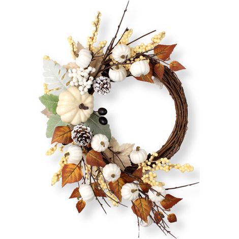 Guirlande Automne - Guirlande en Rotin avec Baies Citrouilles et Feuilles d'Érable - Décoration Porte Intérieure Extérieure - 60 cm (1/5)
