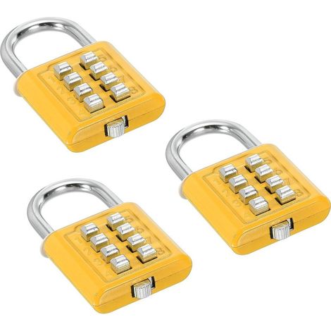 8-stelliges Zahlenschloss, 3er-Pack, 4-stufiger Verriegelungsmechanismus, digitales Sicherheitsschloss mit Druckknopf für Spinde in Fitnessstudios und Sporthallen, Gelb (1/5)