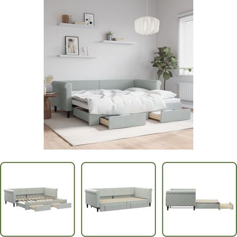 vidaXL Sofa-Bett - Tagesbett Ausziehbar mit Schubladen Hellgrau 90x200 cm Samt (1/5)