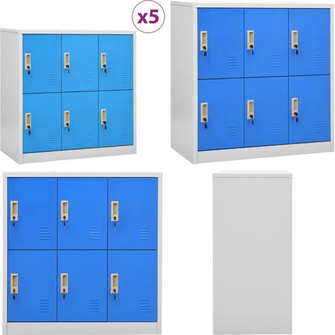 Schließfachschränke 5 Stk. Hellgrau und Blau 90x45x92,5cm Stahl - Schliessfachschrank - Metallschrank - Aufbewahrungsbox - Garderobe - Schreibtischorganisation - Home & Living (1/5)