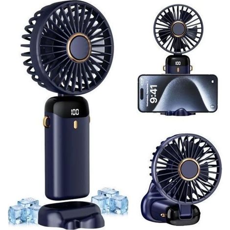 Neptune – Mini ventilateur portable 5 en 1 – 2500 mAh – 5 vitesses réglables – Pliable à 90° – Autonomie jusqu'à 8 heures – Ventilation silencieuse