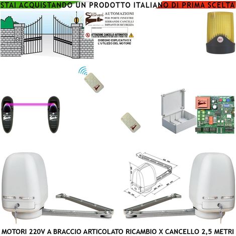 Motori Cancello Elettrico 220 V Braccio Articolato Ricambio Cancello Automatico 5 MT 2 Ante Battenti da 0,5 Fino a 2,5 Metri Centrale 2 Radiocomandi Fotocellule (1/4)