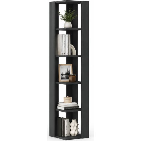 Libreria Angolare 5 Ripiani in Legno Antracite Scaffale Salvaspazio 34x34x161cm