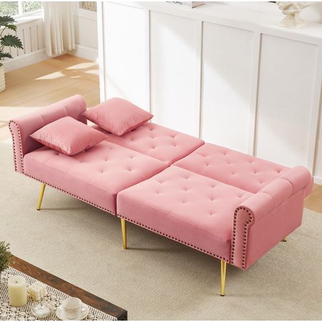 Canapé-lit 2 places 147x85x41 cm rose en velours et mousse avec dossiers réglables (1/5)