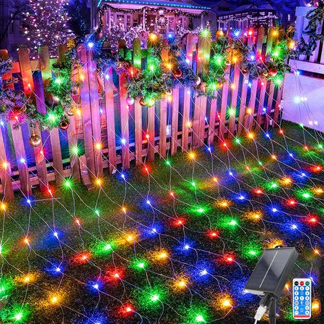 Filet Lumineux Solaire Extérieur, 2 M x 3 M 198 LEDs Guirlande Lumineuse de Filet avec 8 Modes, Télécommande, Etanche Guirlande Lumineuses Filet pour Noël Buissons Clôture Jardins (1/5)