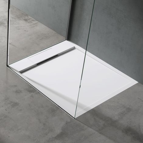 doporro Piatto Doccia Rettangolare in Marmoresina Effetto Pietra, Spessore 4 cm, Installazione Versatile, Design Antiscivolo, 90x100 cm, Bianco - Geoma04 (1/5)