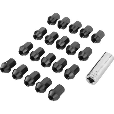 20 écrous cache-moyeu universels M12x1.5 filetage 35mm alliage aluminium CNC noirs avec douille (1/5)