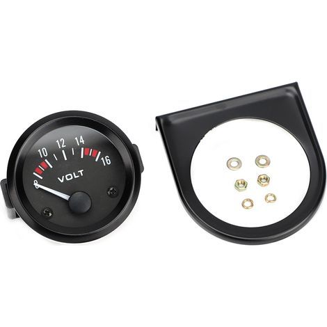 Voltmètre universel 12V voiture, jauge tension 52mm/2 pouces, affichage analogique 8-16V, boîtier aluminium noir, BX100007 (1/5)