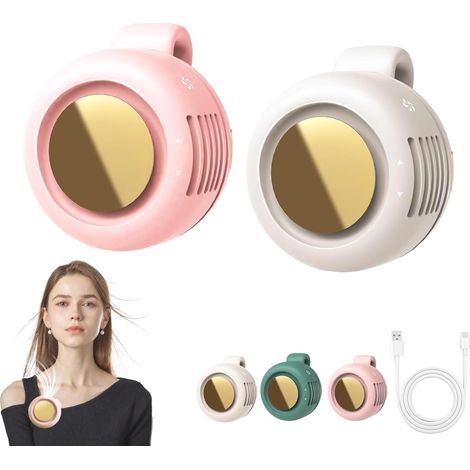 2 Pack Portable Bladeless Clip-On Fan Silent Wearable Mini Cooling Fan 3-Speed Adjustable for Shirt Waist Outdoor Travel Office Use-Pink&Beige (1/5)