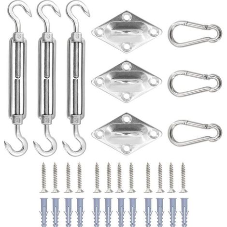 33 pièces accessoires de voile d'ombrage en acier inoxydable, kit d'auvent extérieur pour terrasse de jardin, vis à crochet à ressort,5mm (1/4)