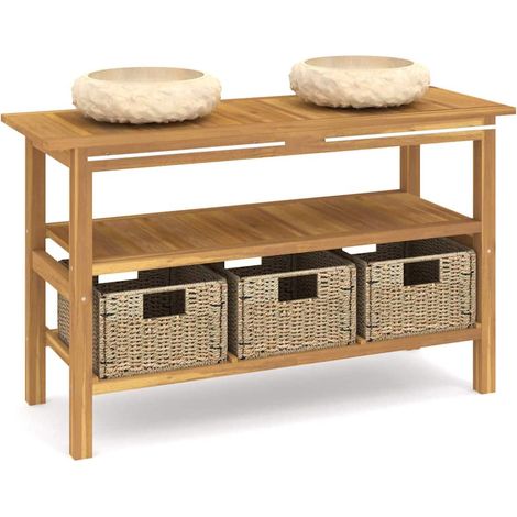 Maison Exclusive - Mobile Vanità Bagno e Lavandini Marmo Crema Legno Massello Teak (1/5)