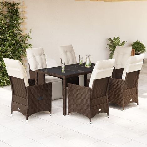 Set de mesa y sillas jardín 7 pzas con cojines ratán PE marrón vidaXL (1/5)